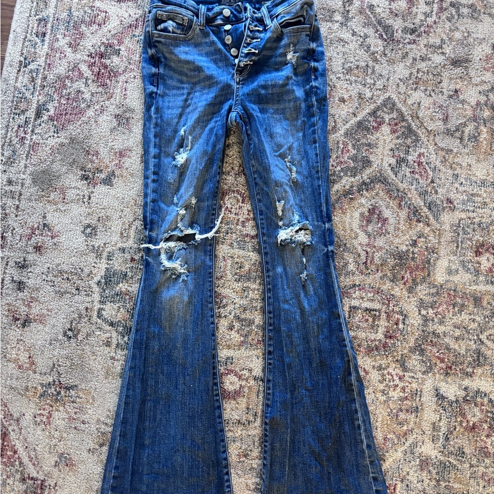 Judy Blue Distressed Flare Jeans in Blue